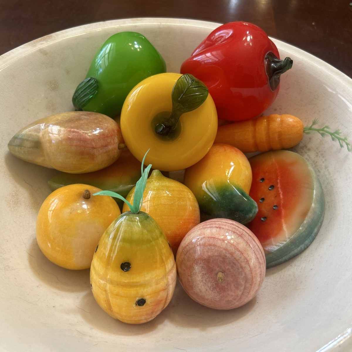 13 Pieces Of Vintage Veggies And Fruit, 10 Alabaster Stone, 3