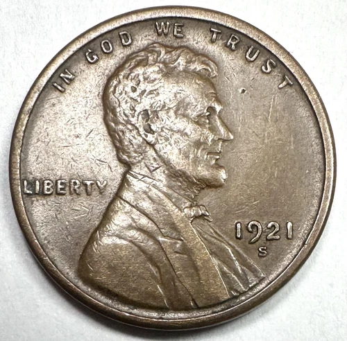 1921-S LINCOLN WHEAT CENT PENNY XF FULL WHEAT LINES CIRCULATED ORIGINAL!