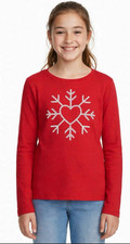 GAP Kids Girl's Sz M 8 Red Graphic Snowflake Long Sleeve Holiday T-Shirt NWT