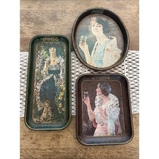 Vintage 70s Coca-Cola Metal Advertising Lady Rustic Patina Distressed Tray Set