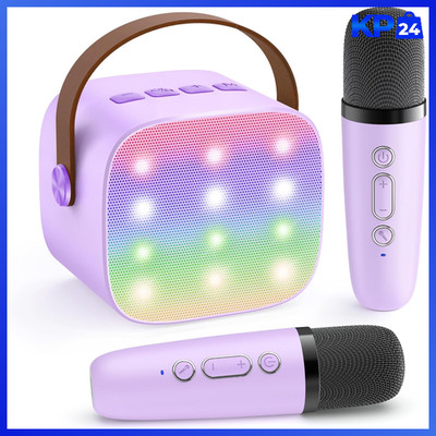 Karaoke Maschine Mini mit 2 Mikrofonen für Kinder 3-12 Jahre Geburtstag