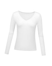 Long Sleeve Underscrub Baselayer Shirts for Women V Neck Casual Medium White