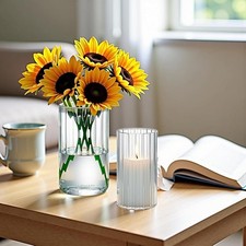 24-Pack Elegant Ribbed Glass Cylinder Vases Set for Weddings - 2 Sizes 6"  ...