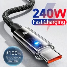 240w Super Fast USB Type-C Charging Cable Braid Phone Charger Lead with Display