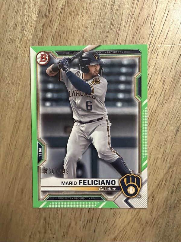 Mario Feliciano 2021 Bowman Prospects #BP-133 Green Border /399 Milwaukee Brewer