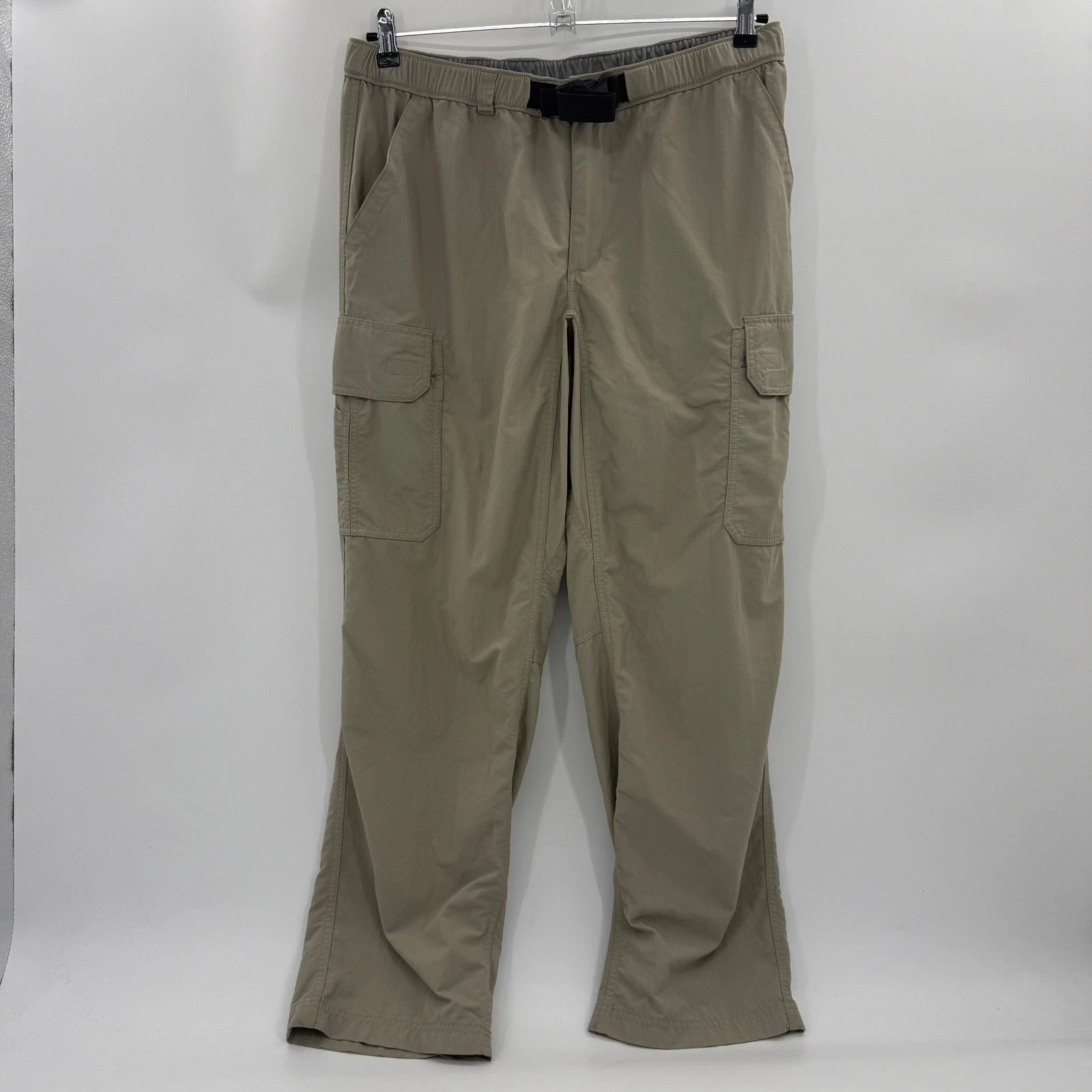 DULUTH Outdoor Khaki Cargo Pants Size L Elastic Waist Belt Lightweight Nylon