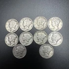 Lot Of 10 (1/5 Roll)  90% Silver Mercury Dimes