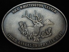 QC07123 VINTAGE 1970s  NRA 3RD ANNUAL TROPHY ELK HUNT  BRASSTONE BELT BUCKLE