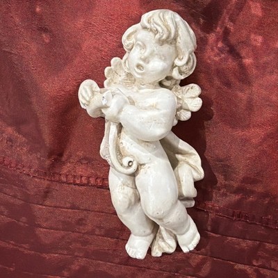 Vintage Cherub Porzellan Engel hält eine Schriftrolle 5 Zoll Wandbehang