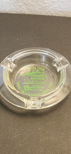 Vintage Mabels Whore House Las Vegas Glass Ashtray - 4" Green Pyro - Very Good