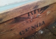 Antico baule in legno da trasporto – Cassa d’epoca con scritta GENOVA – 60×39×23