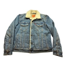 Levi's Sherpa Denim Trucker Jacket S Blue Outdoor Winter Gorp Cozy Warm Comfy