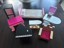 8 piezas Muebles de madera para muñeca Kidkraft silla de cama mesa hierro piano canto