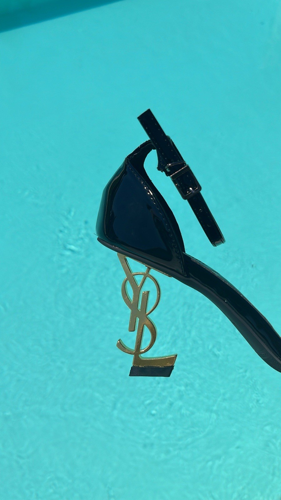 Saint Laurent Opyum sandali donna nero/oro tacco spillo logo EU 38