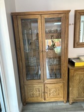Brown Wood & Glass Freestanding Display Cabinet, 4 Glass Doors, 3 Shelves