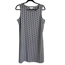Jude Connally Beth Dress Sz L Blue White Chain Link Shift Sleeveless Jude Cloth