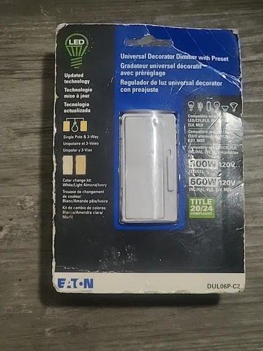 Eaton DUL06P-C2 Universal Decorator Dimmer Preset NEW White Almond Ivory Color