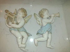 Harp & Horn Syroco 16" Cherub Angel Wall Hanging Decorations #4775A & #4775B