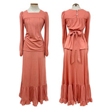 Vintage 1970s Gunne Sax Jessica McClintock Dusty Rose 2pc Top and Skirt Set Sz 5