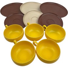 IDEAL Russel Wright Childrens Toy Melamine Dishes Cups Plates Brown Beige AS IS