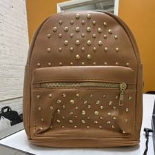 Brown Studded Backpack Gold Hardware Adjustable Straps Zipper Pocket Women