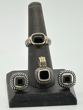 DAVID YURMAN Albion Sterling & 14K Gold Black Onyx Set/Earrings/Ring5/Pendant