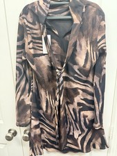 Women Zebra Back Bow Satin Dress Size Large (8) New with Tags Brown
