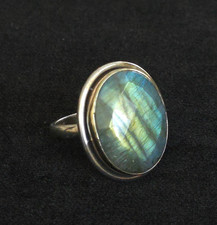 Vintage Sterling Silver Labradorite Ring 925 Oval Cabochon Statement Ring