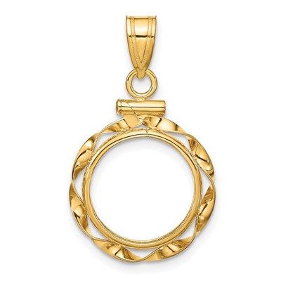 14k Gelbgold 13mm handverdrehtes Band Schraubverschluss Münze Einfassung Anhänger
