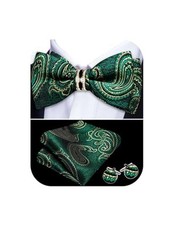 Mens Bow Tie Set Paisley Pre-tied Bowties Adjustable with Handkerchief