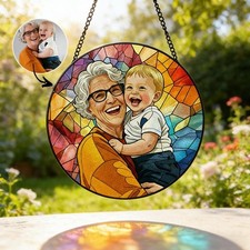 Personalized Family Portrait Stained Glass Suncatcher, Custom Memorial Gift from