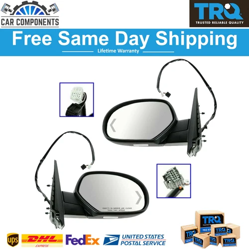 TRQ Mirror Power Folding Heated Memory Puddle Signal Pair For 2007-14 Chevy GMC
