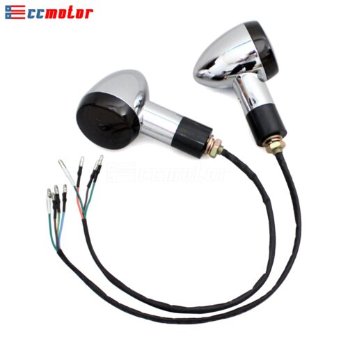 Chrome Mini Bullet Motorcycle Turn Signals Blinker Indicator LED Amber/Red Lamp - Picture 5 of 12
