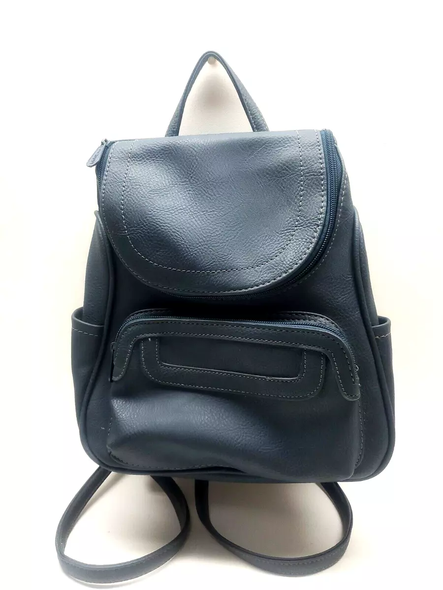 MultiSac Faux Leather Mini Backpack Blue Organizer Travel Bag Purse