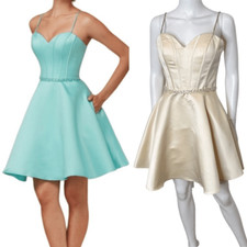 Mori Lee Madeline Gardner Sweetheart Neckline Satin Beaded Party Mini Dress Sz 6