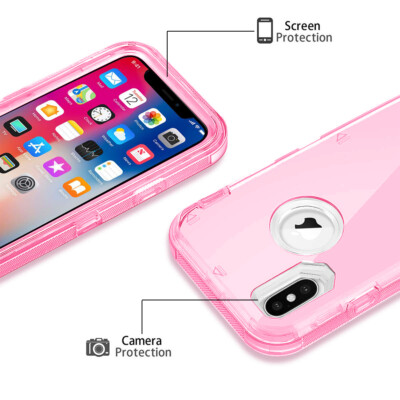 For iPhone X XS XR XS MAX Transparent 3 in 1 Hybrid Heavy Duty