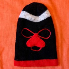 Vintage Ski Mask Balaclava with Nose Guard Black Red White