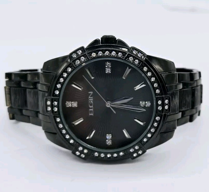 Elgin Womens Crystal Watch Black
