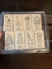 Stampin Up 2003 Assorted Theme Wood Mounted Stamps Set of 8 2.25 x1.25 Blocks