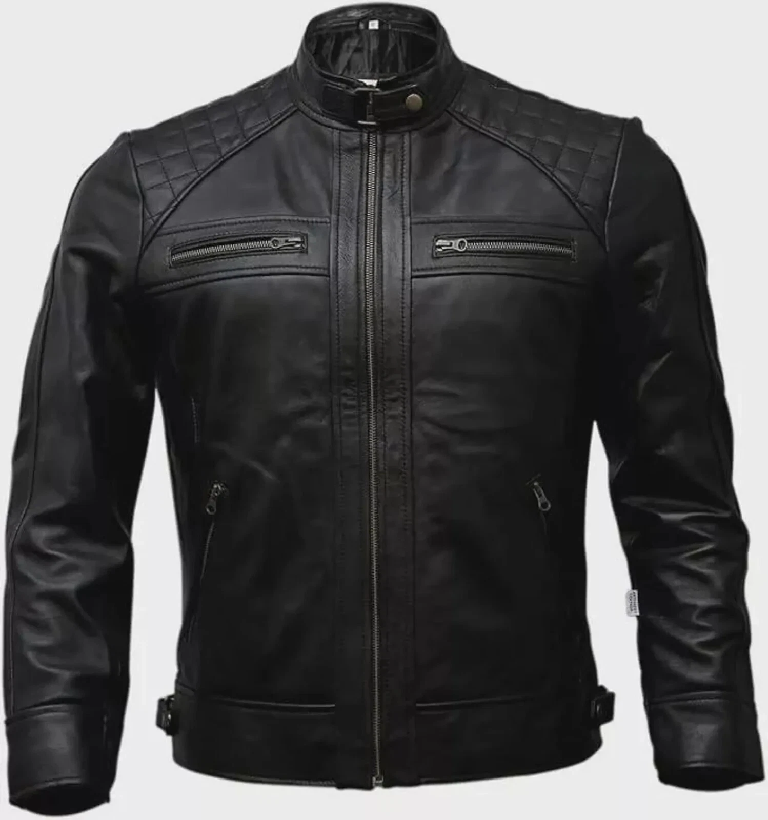 Men's Black Leather Jacket Biker Quilted Moto Cruiser Retro Motorcycle Style