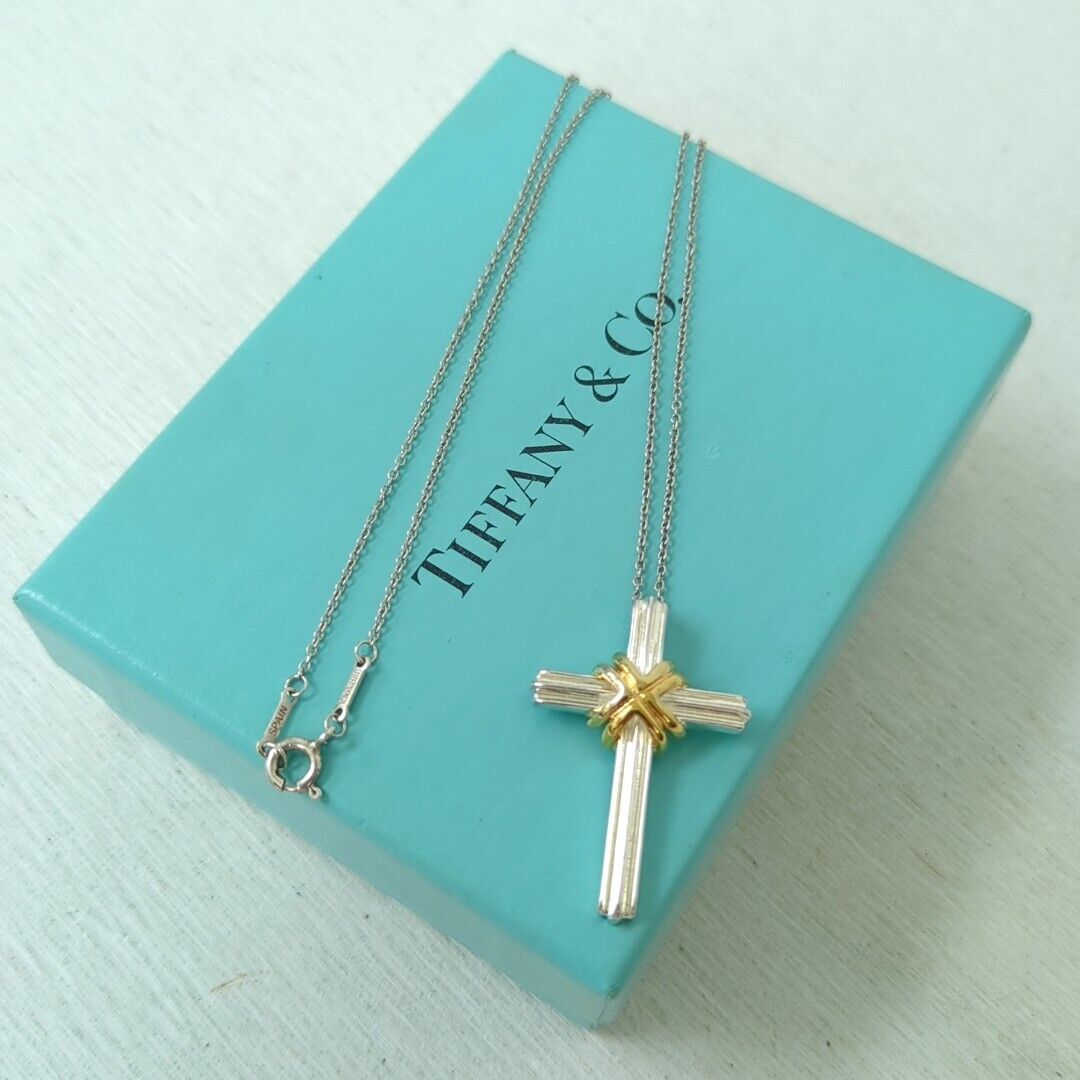 Tiffany & Co. Cross Necklace 925 Sterling & 750 18Kt Yellow Tiffany & Co. Cross Necklace 925 Sterling & 750 18Kt Yellow