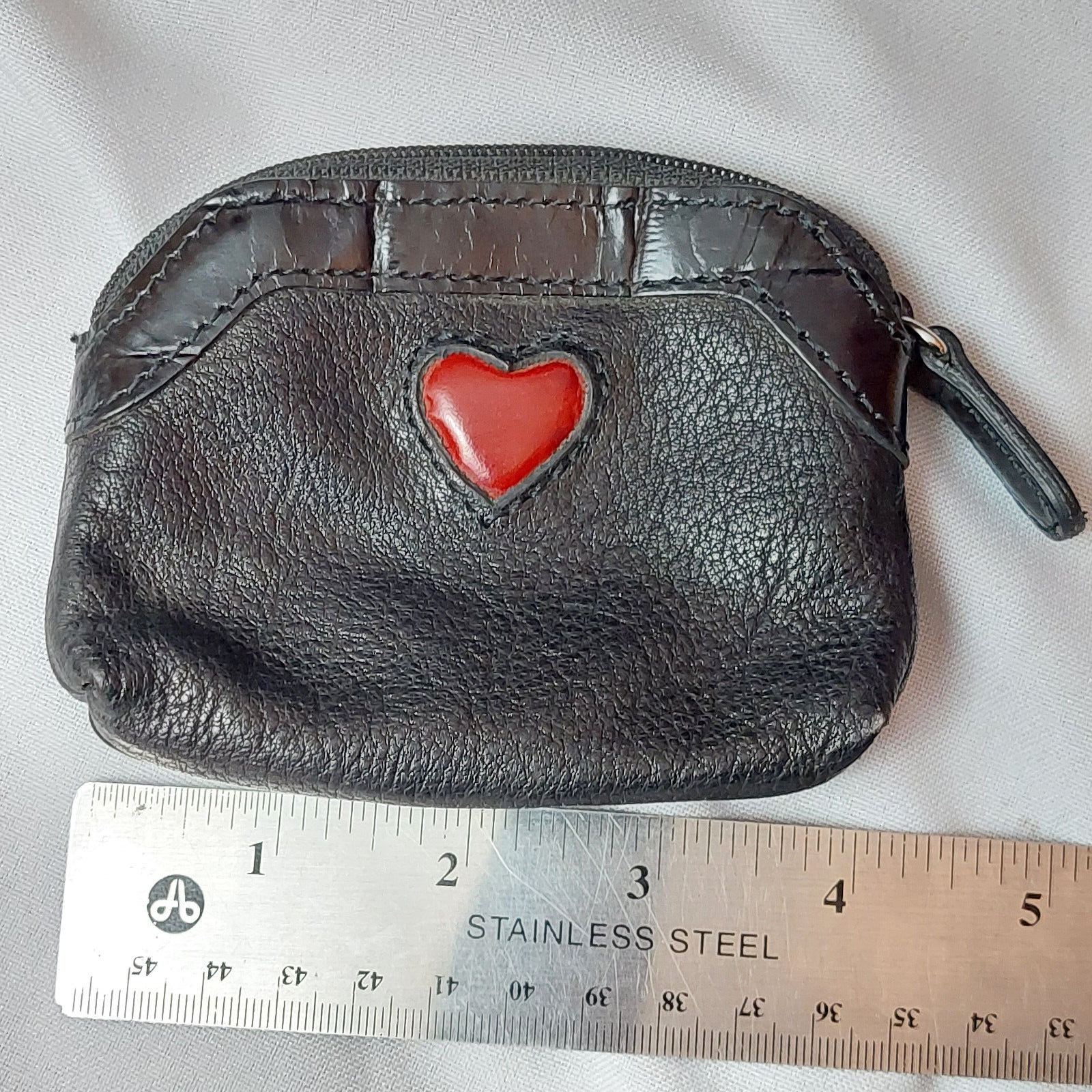 Brighton Leather Coin Purse. Black with Red Heart - image 1