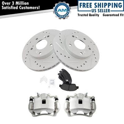 Front Brake Calipers Pads & Drilled Rotors For 2002-2006 Acura RSX