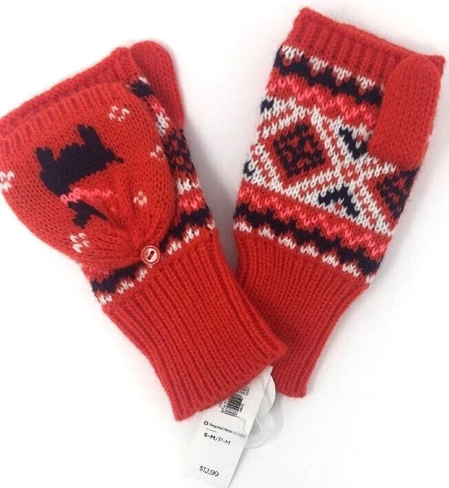 Mitones suéter con estampado tejido azul marino antiguo para niñas en naranja (pequeño - mediano) Foto 4 de 4