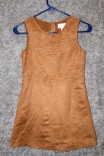 Childrens Place Girls Size 10 Faux Suede Brown Tan Zip Sleeveless Dress