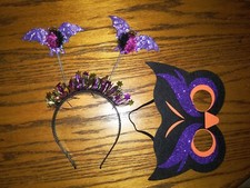 2-PCS NEW Women Girls Halloween Sparkle Bat Headband  Owl Mask Prop Costume