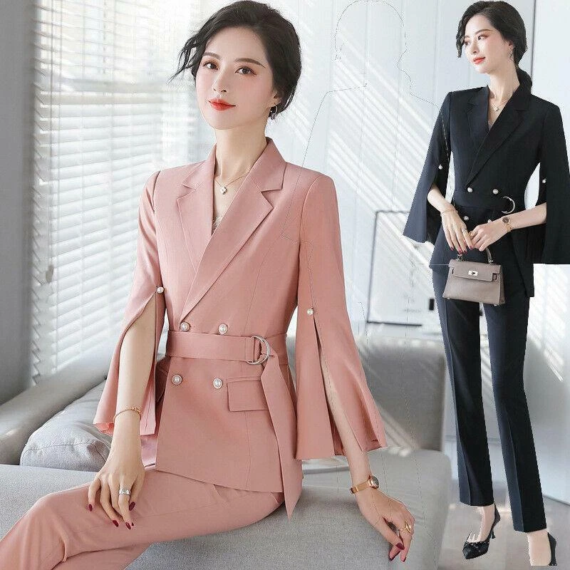 Women's Elegant 2 Pieces Blazer Set Fashion Business Suit Office Wear  Formal Blazer Pants Suits Sets 5XL