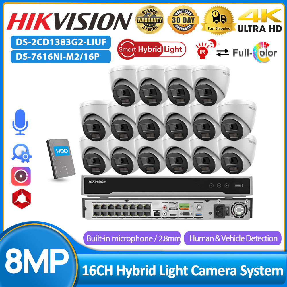 Hikvision 16CH 16POE NVR 4K 8MP Hybrid Light ColorVu Security CCTV Camera System