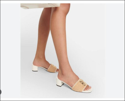 NIB Givenchy 4G Sandal 45 Heel Mule Slide Shoe Raffia/Leather Logo Plaque 40 10