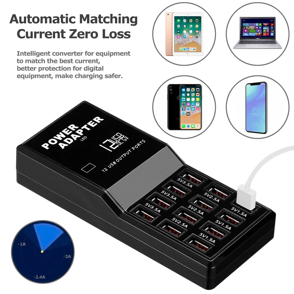 Multi 12 Port USB Charging Station Hub Desktop Wall Cell Phone Charger Organizer - Image 4 of 4